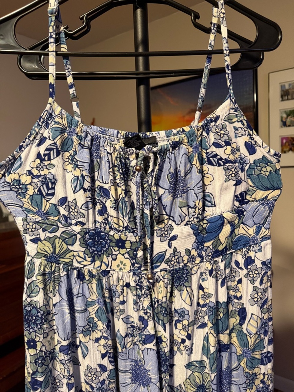 Angie Blue and Navy Floral Smocked Top - Picture 3 of 4